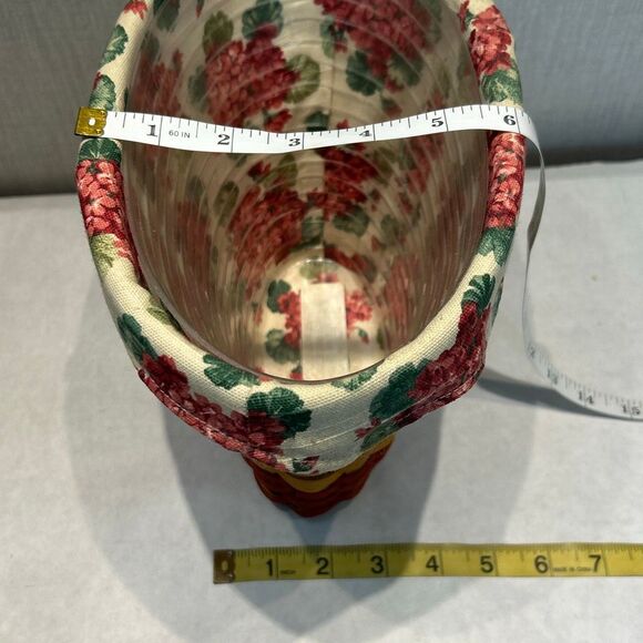Longaberger Geranium Basket May 2002 Plastic Liner Floral Cloth Oval Cranberry P - Picture 10 of 10